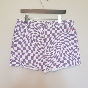 NOBO purple wavy  checkerboard pattern denim cut off shorts